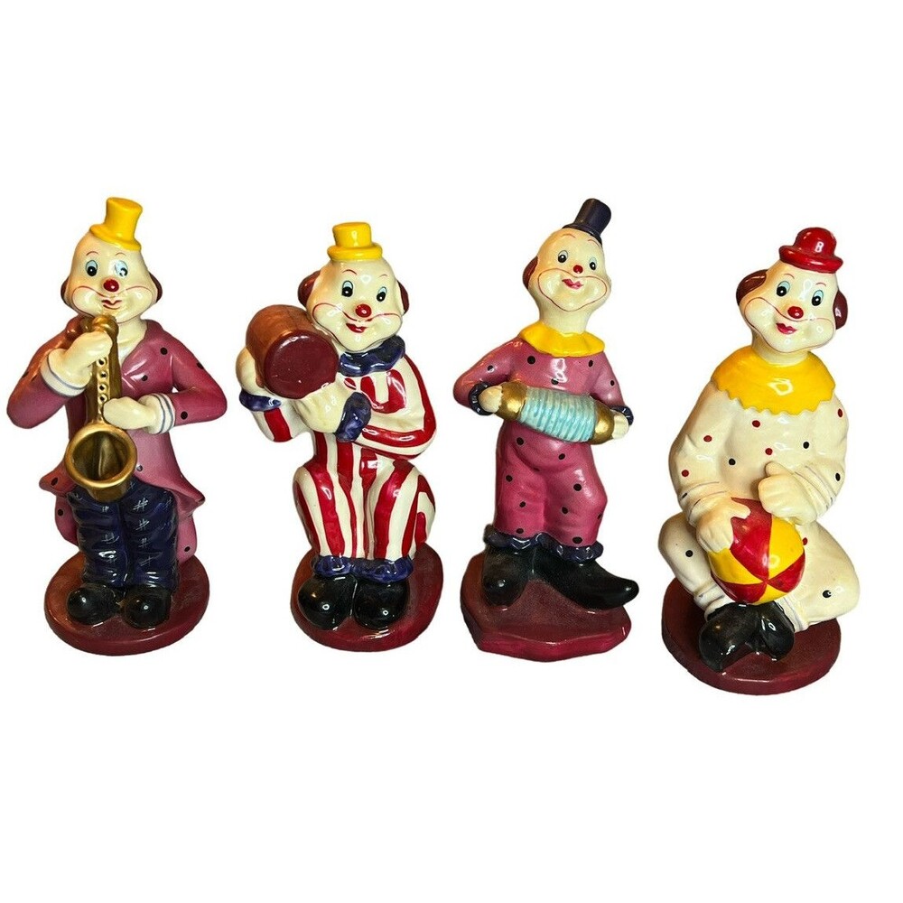 4 Chinese Porcelain‎ Colorful Circus & Musical Clown Figurines